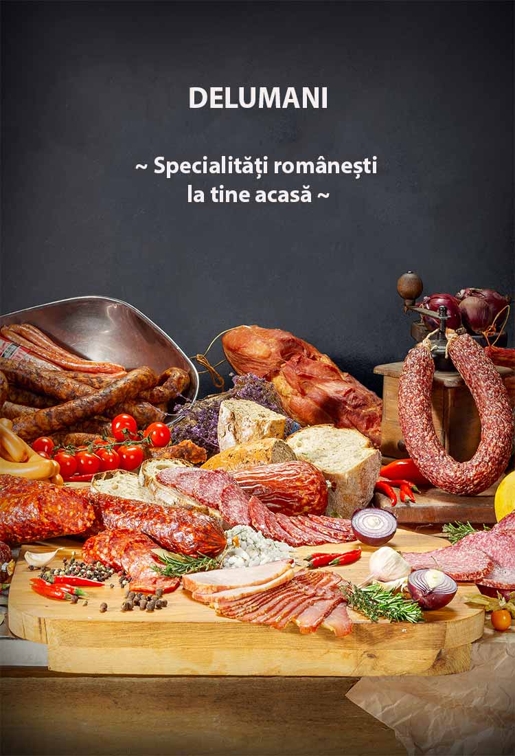 Delumani magazin romanesc online produse din carne mezeluri mici mititei dulciuri romanesti alimente de baza conserve muraturi condimente lactate peste ceai si cafea farmec gerovital cadouri carti romanesti telemea slanina carnati branza zacusca varza 